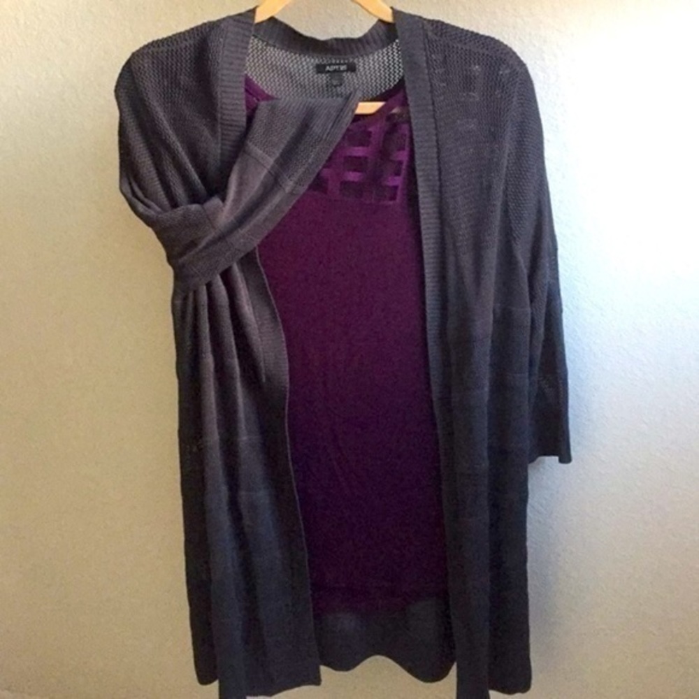 Adorable Charcoal Gray Mesh Striped Cardigan Comfy Everyday APT 9